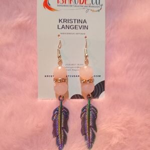 Pink and Gold Feather Earrings